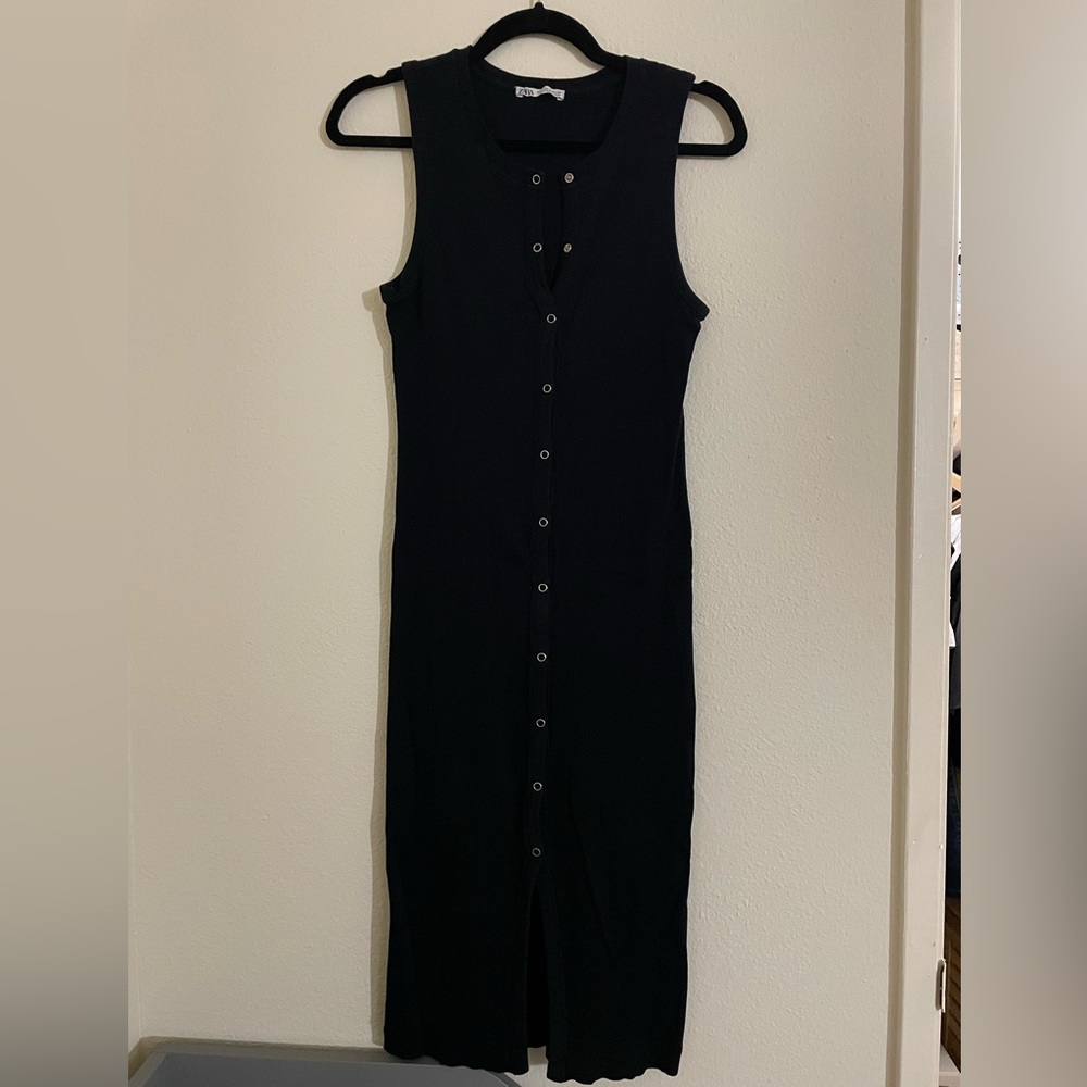 Zara Black Button Up Midi Dress